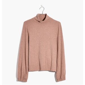 Madewell Heathered Ribbed Turtleneck Balloon Sleeve Sweater Tee Size Small Pink
